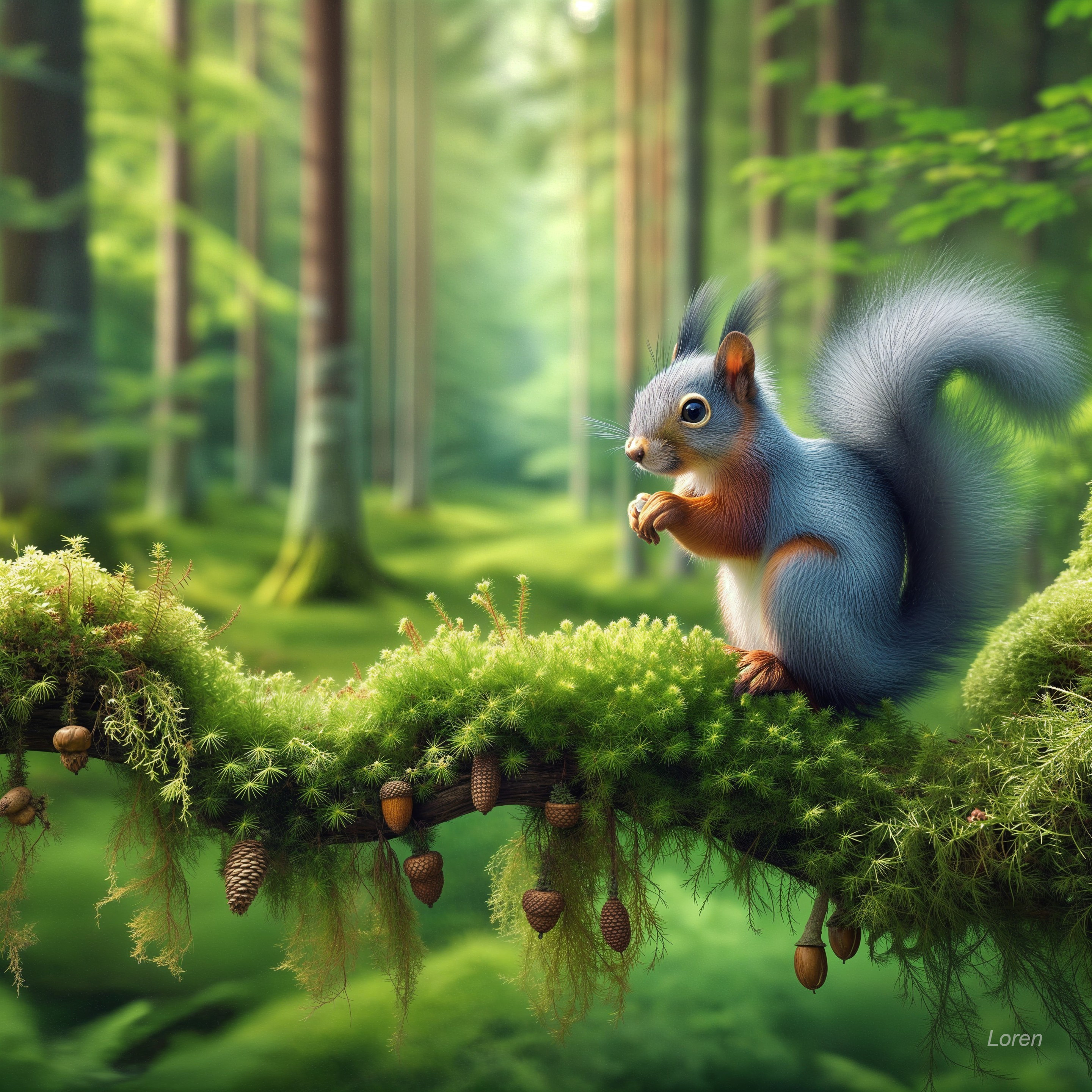 Realistic Digital Painting of a Blue Squirrel in Forest