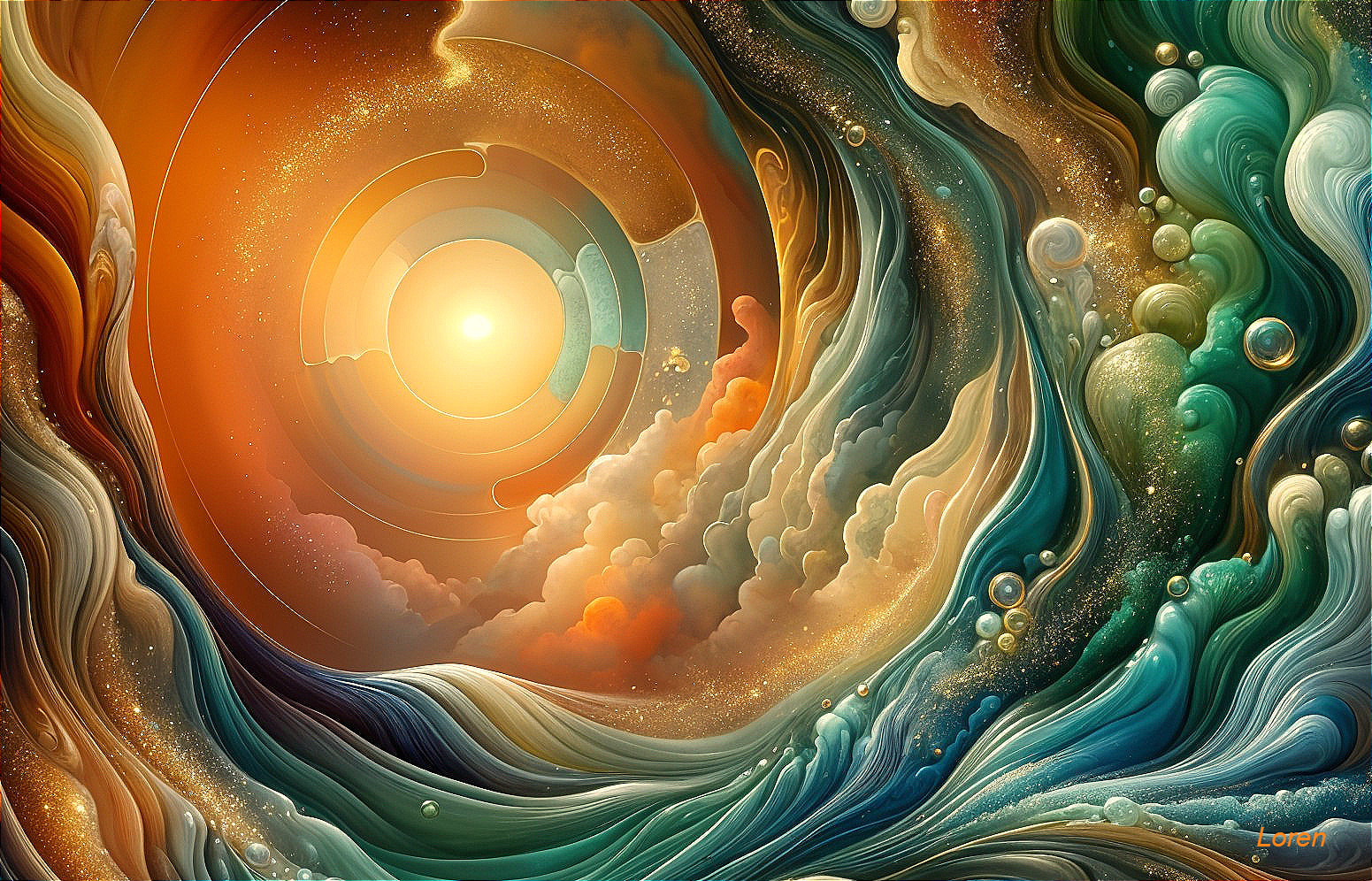 Vibrant Abstract Scene with Swirling Color Waves