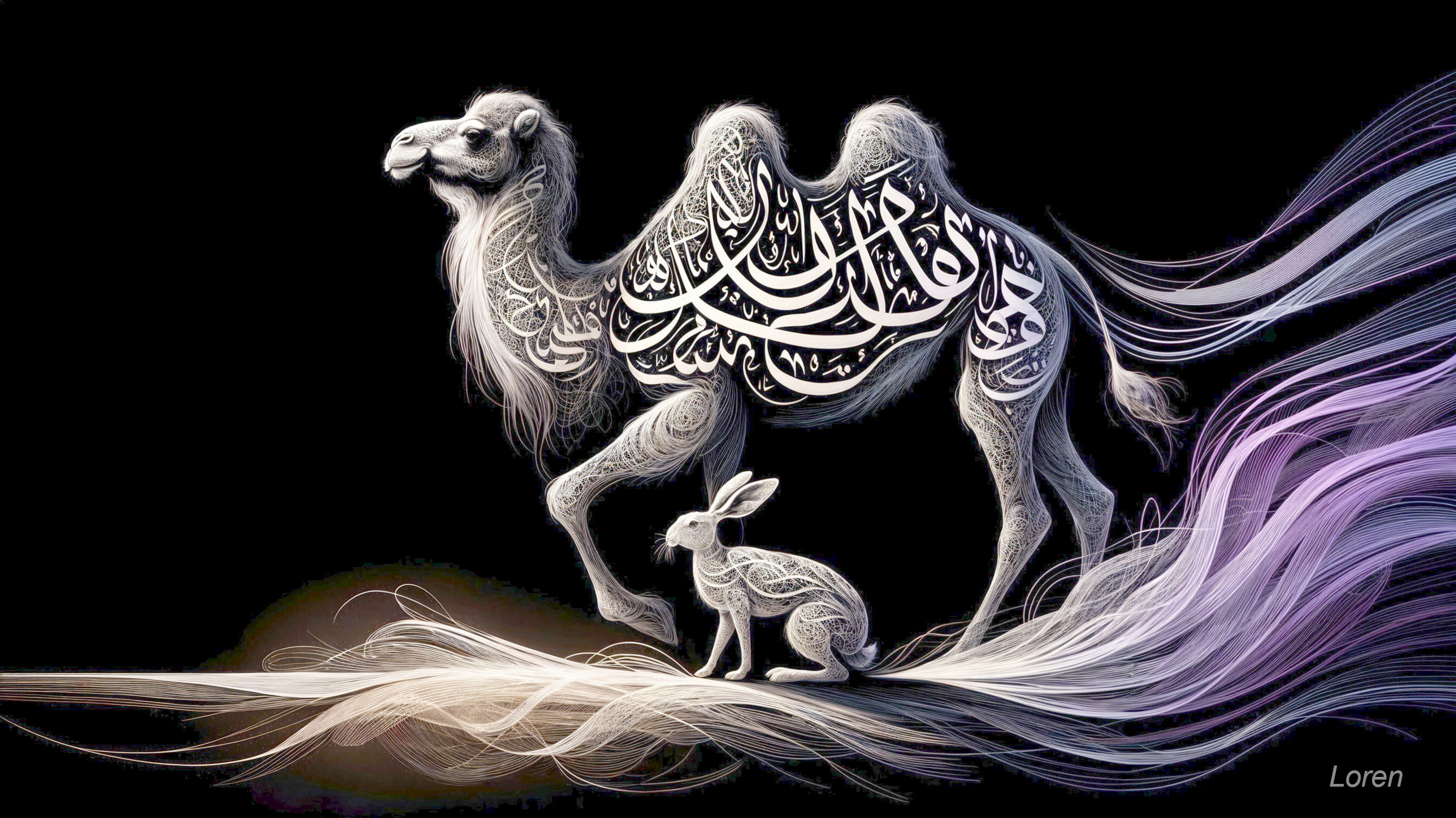 Intricate Camel and Rabbit Design with Arabic Calligraphy