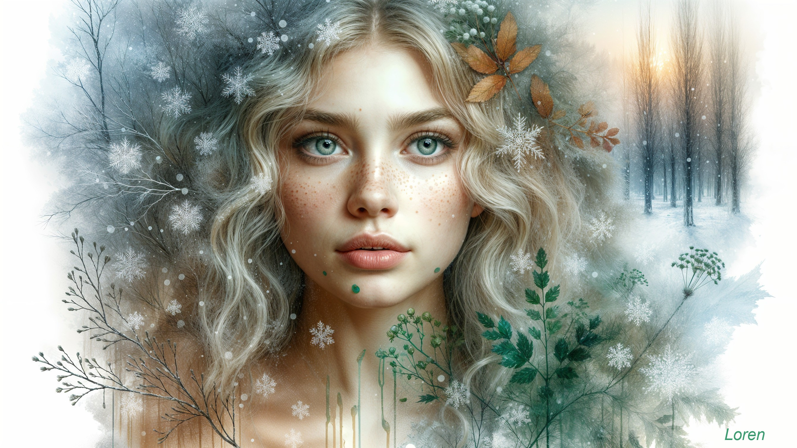 Portrait of a Young Woman in a Winter Landscape