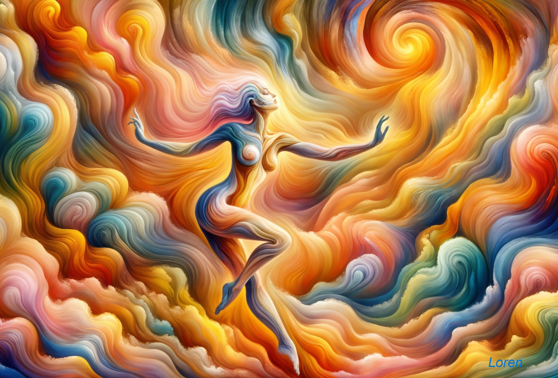 Vibrant Abstract Composition with Dancing Figure