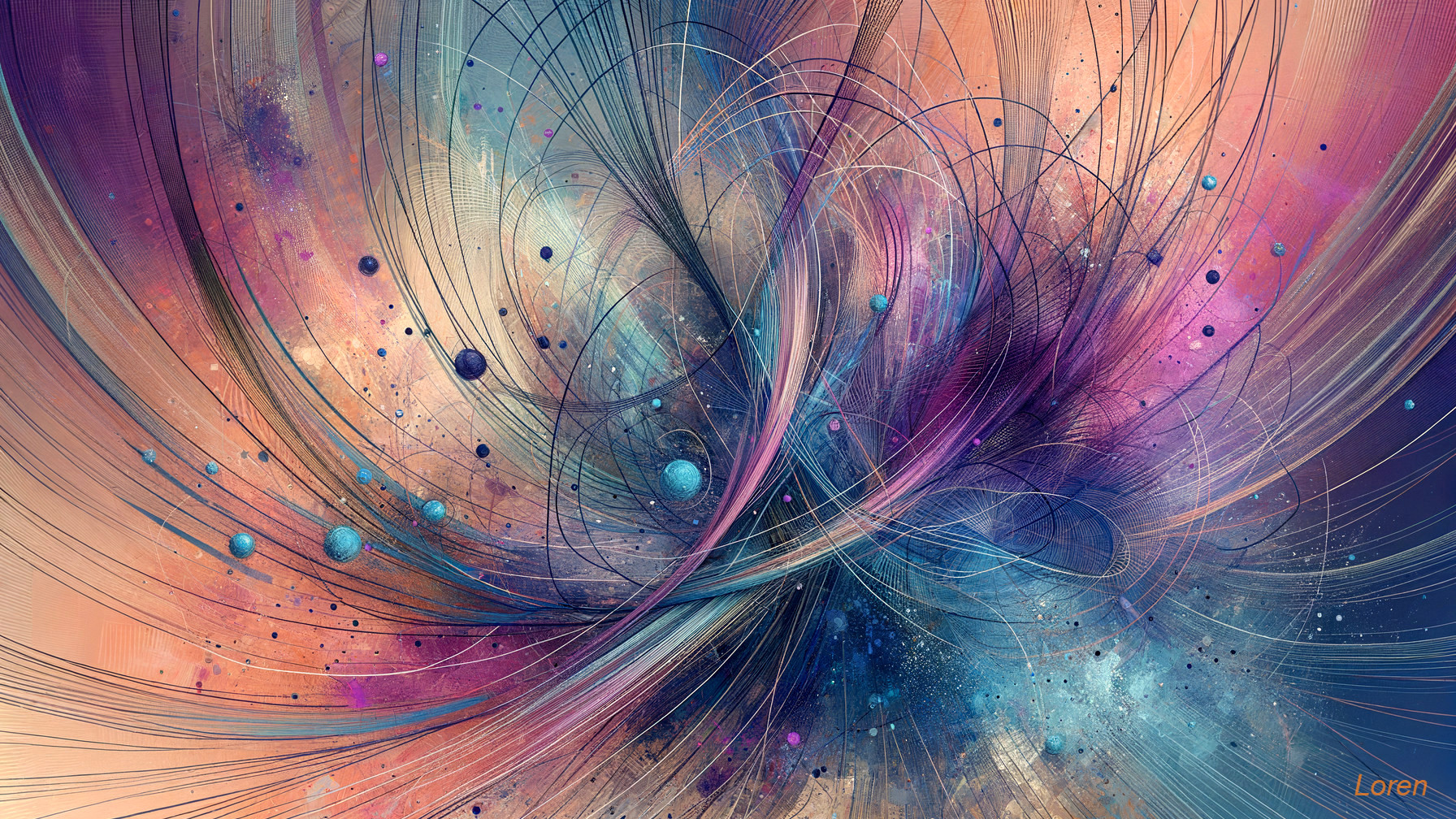 Abstract Composition of Swirling Lines and Spheres