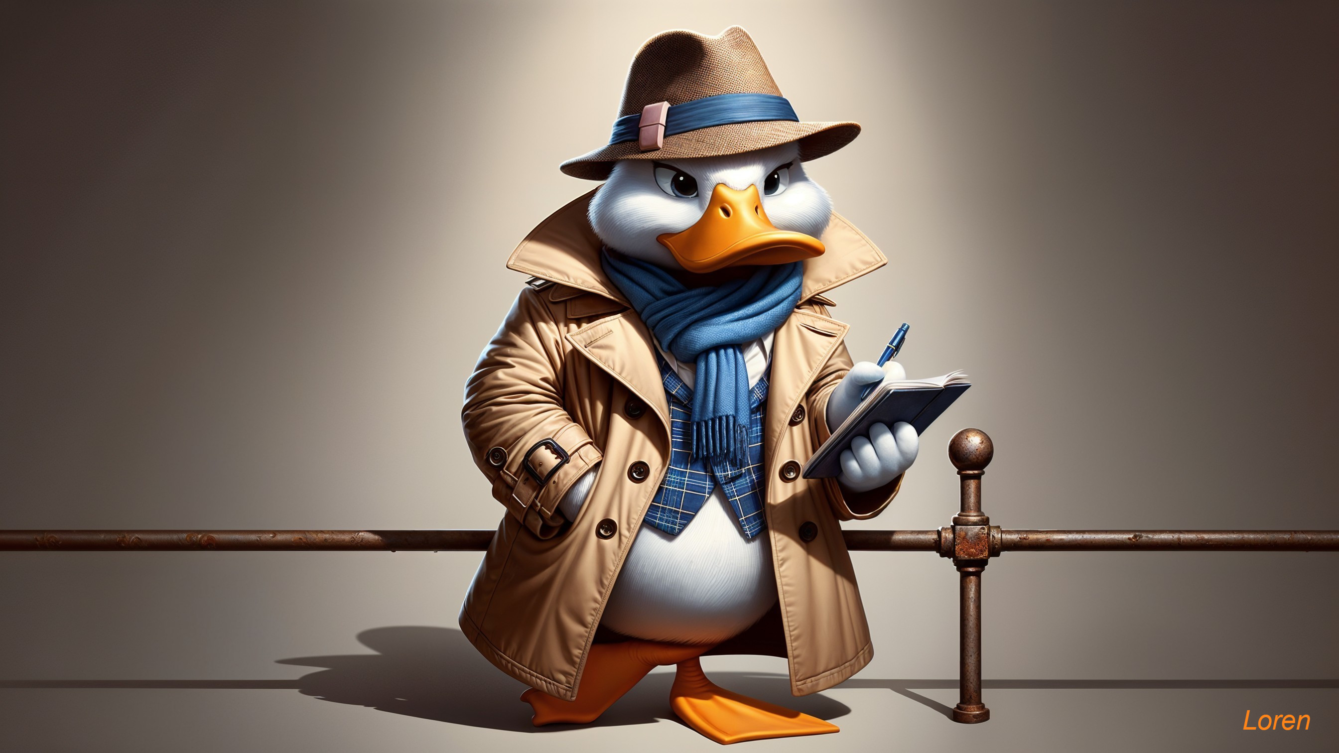 Detective Duck in Trench Coat and Fedora Outfit