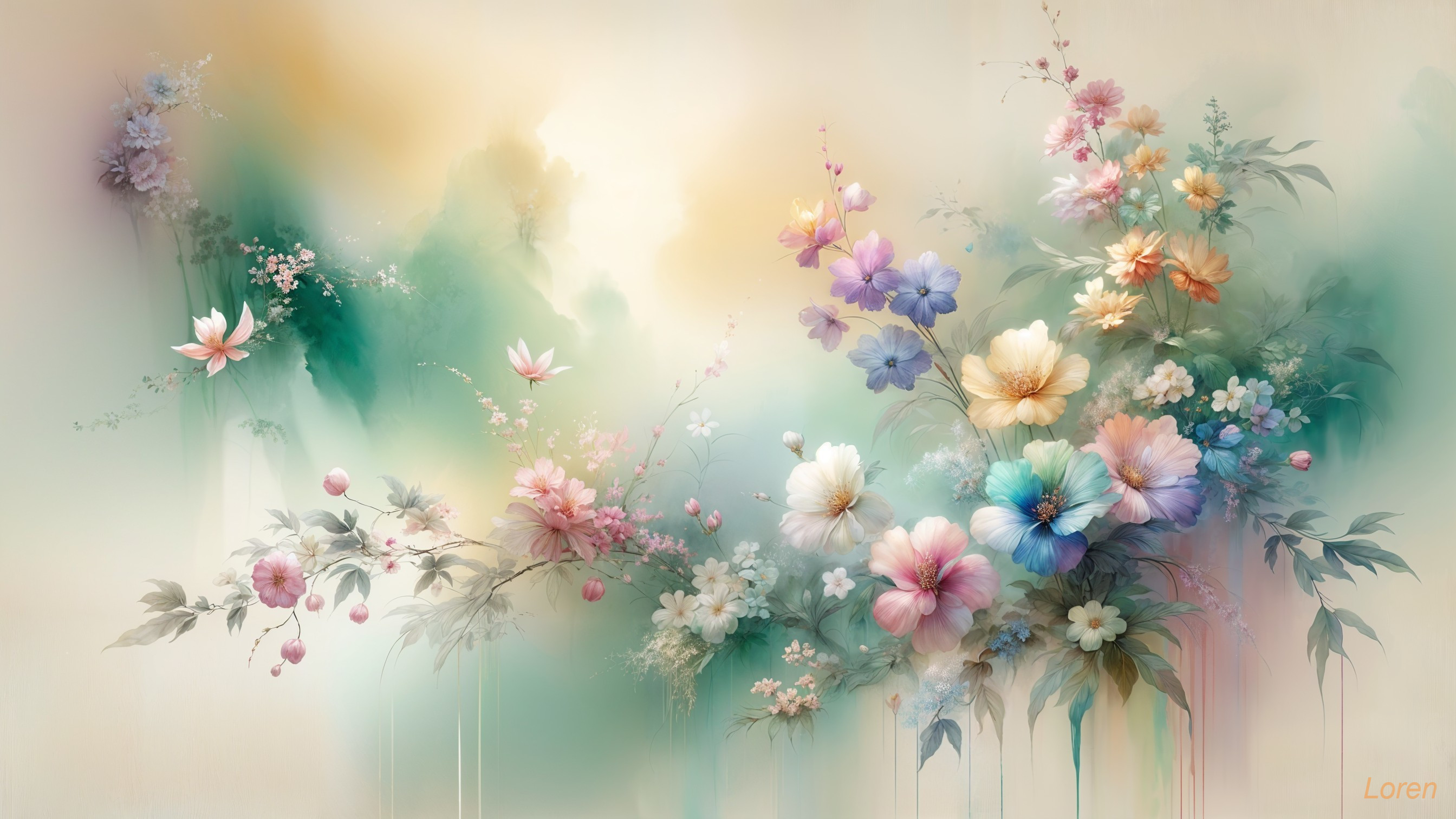 Ethereal Composition of Delicate Pastel Flowers