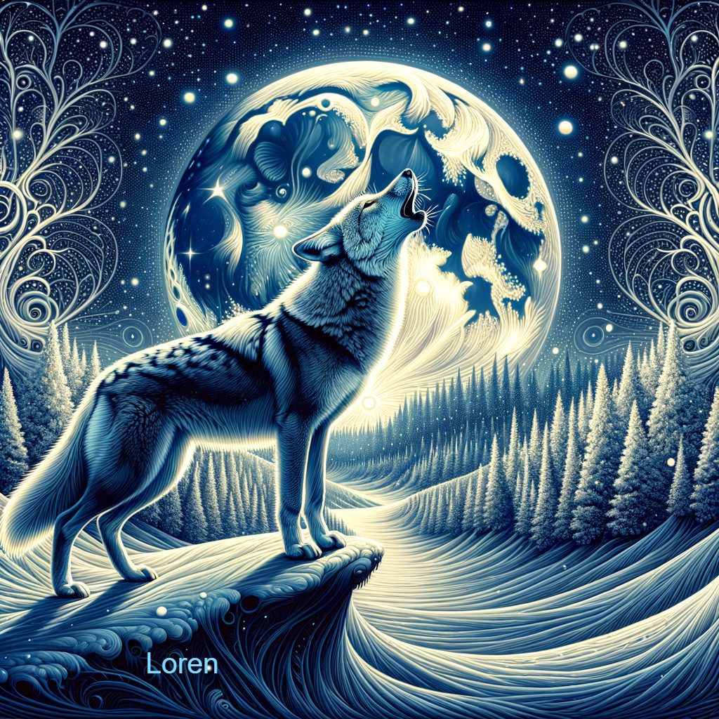 Wolf Howling at Moon in Starry Night Sky Artwork
