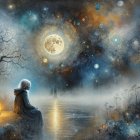 Tranquil Night Scene by a Serene Lake with Moonlight