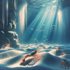 Vibrant Underwater Scene with Coral Reefs and Marine Life