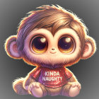 Cartoon Monkey in Red Shirt with Expressive Eyes