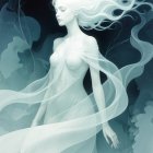 Ethereal Figure in Misty Background with Organic Shapes
