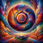 Vibrant Color Swirl with Geometric Structure and Depth