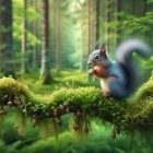 Realistic Digital Painting of a Blue Squirrel in Forest