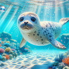Playful Seal in Clear Ocean with Coral Reefs