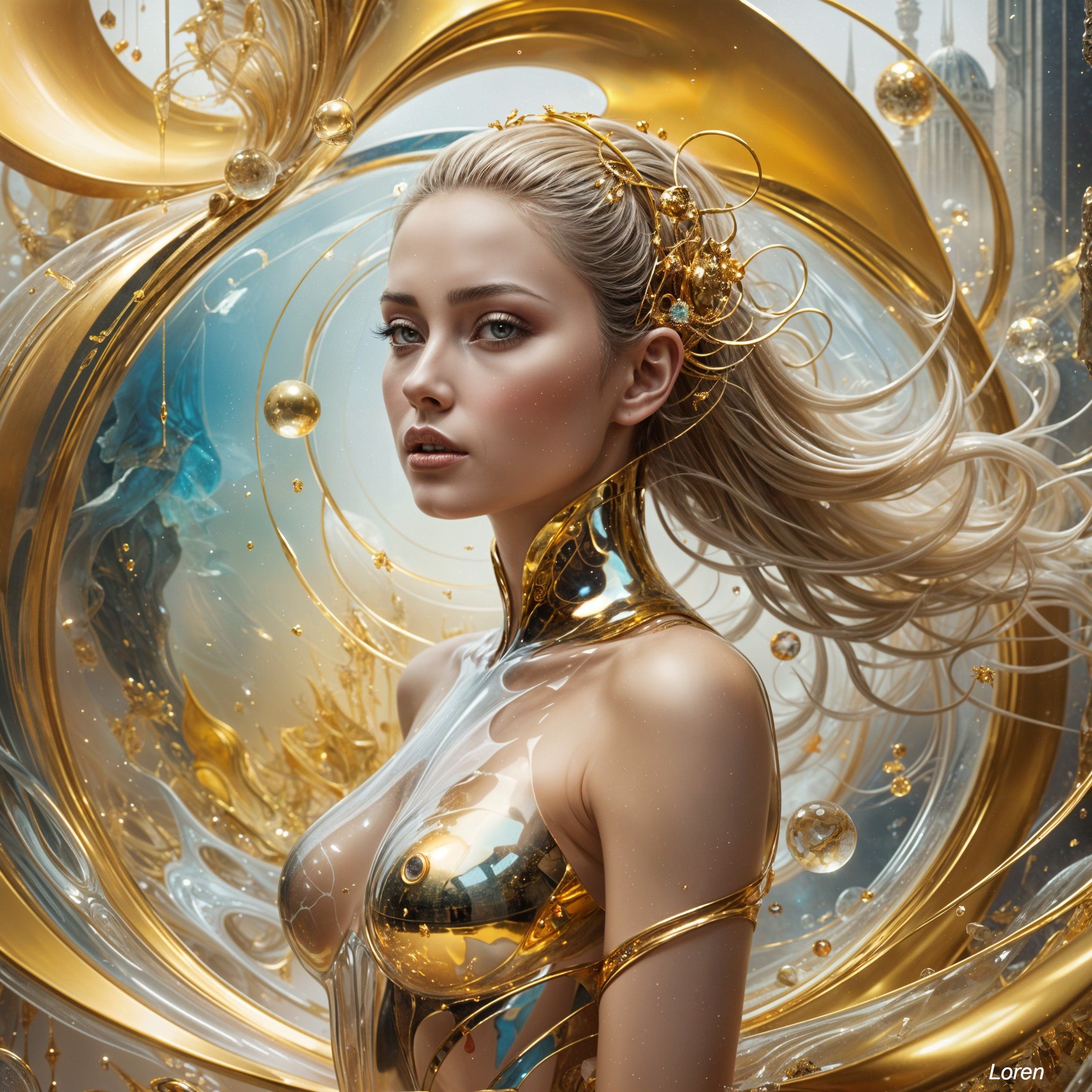 Futuristic Portrait of a Woman in Golden Outfit