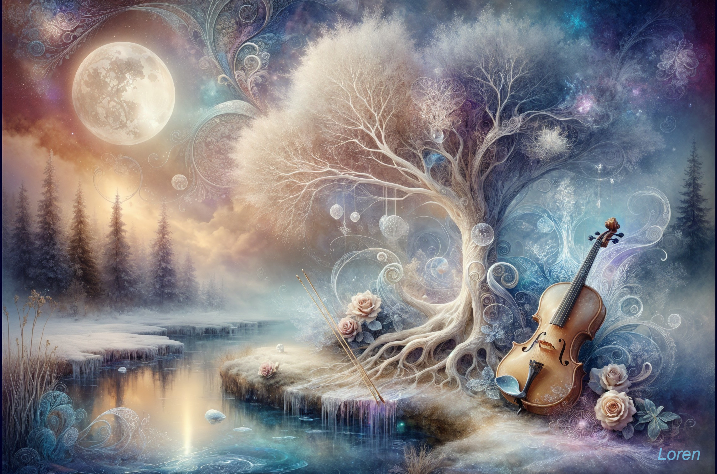 Mystical Landscape with Music and Ethereal Elements