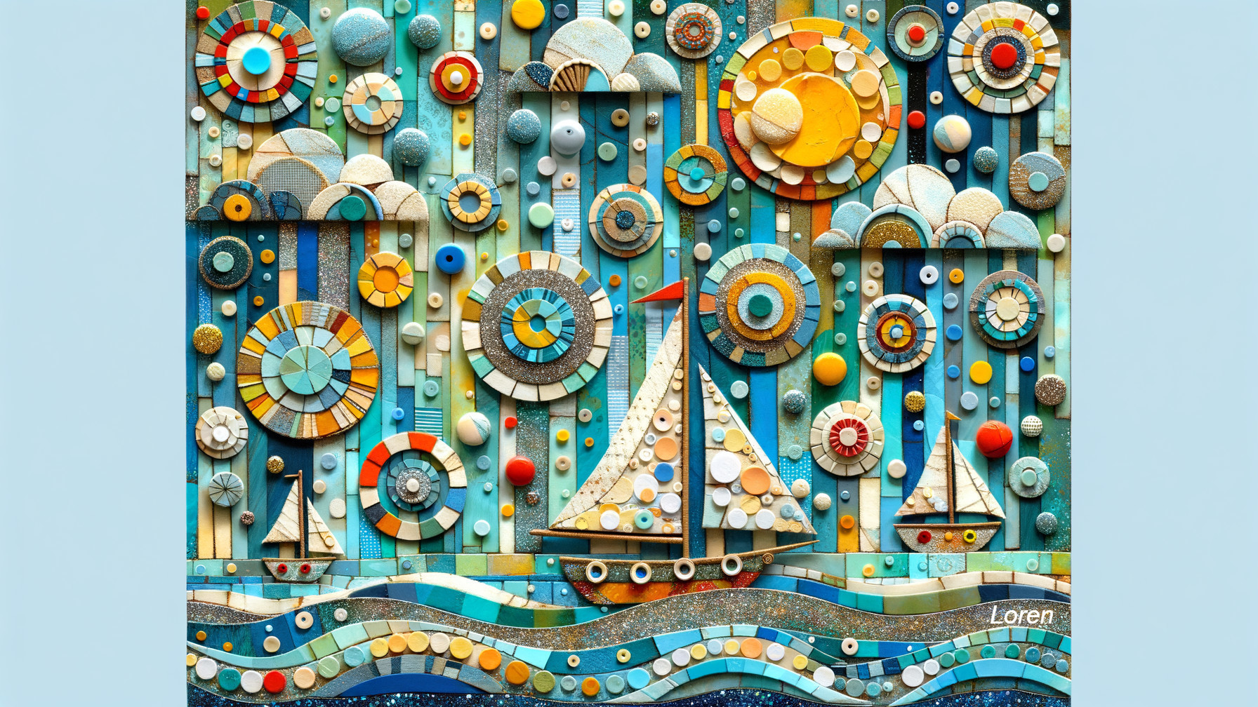 Vibrant Collage of Whimsical Seaside Scene
