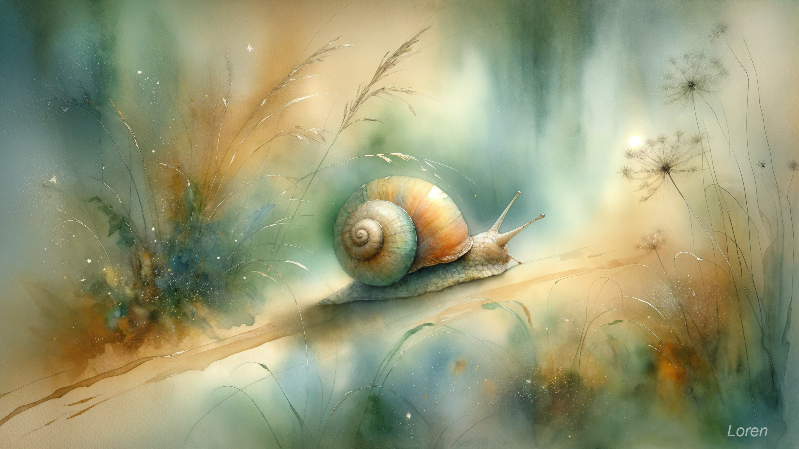 Watercolor Painting of Snail on Pastel Background