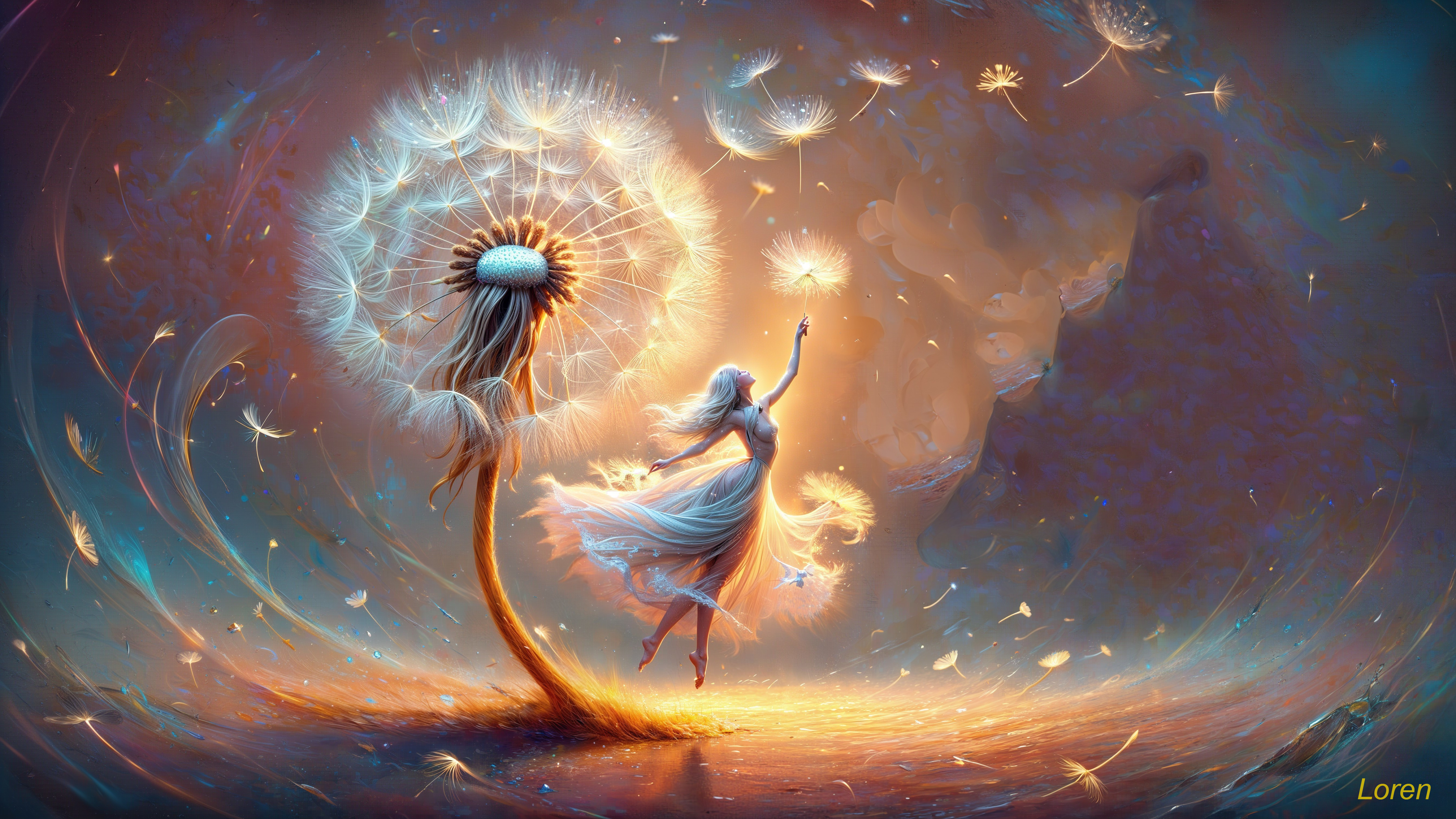 Giant Dandelion Releases Seeds in Dreamlike Scene