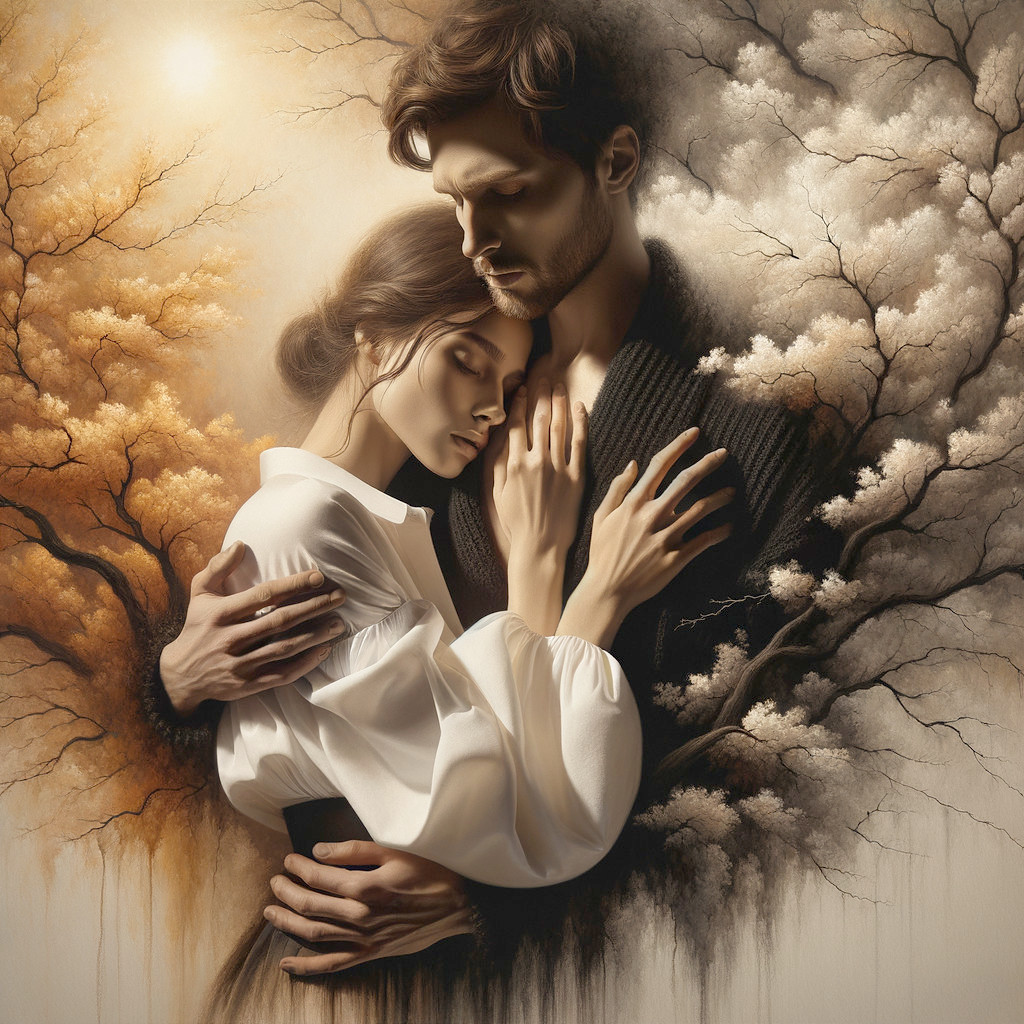 Tender Embrace with Surreal Background Colors