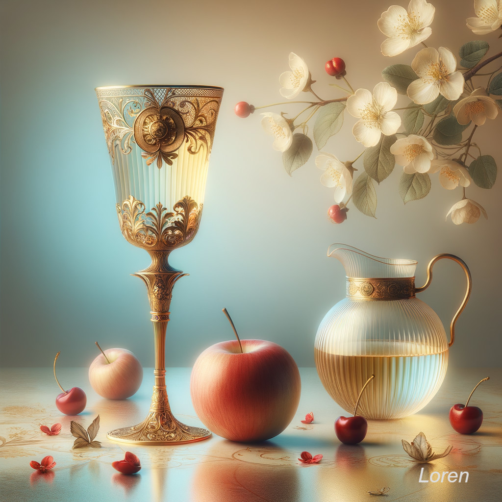 Ornate Golden Cup and Decorative Pitcher Still Life