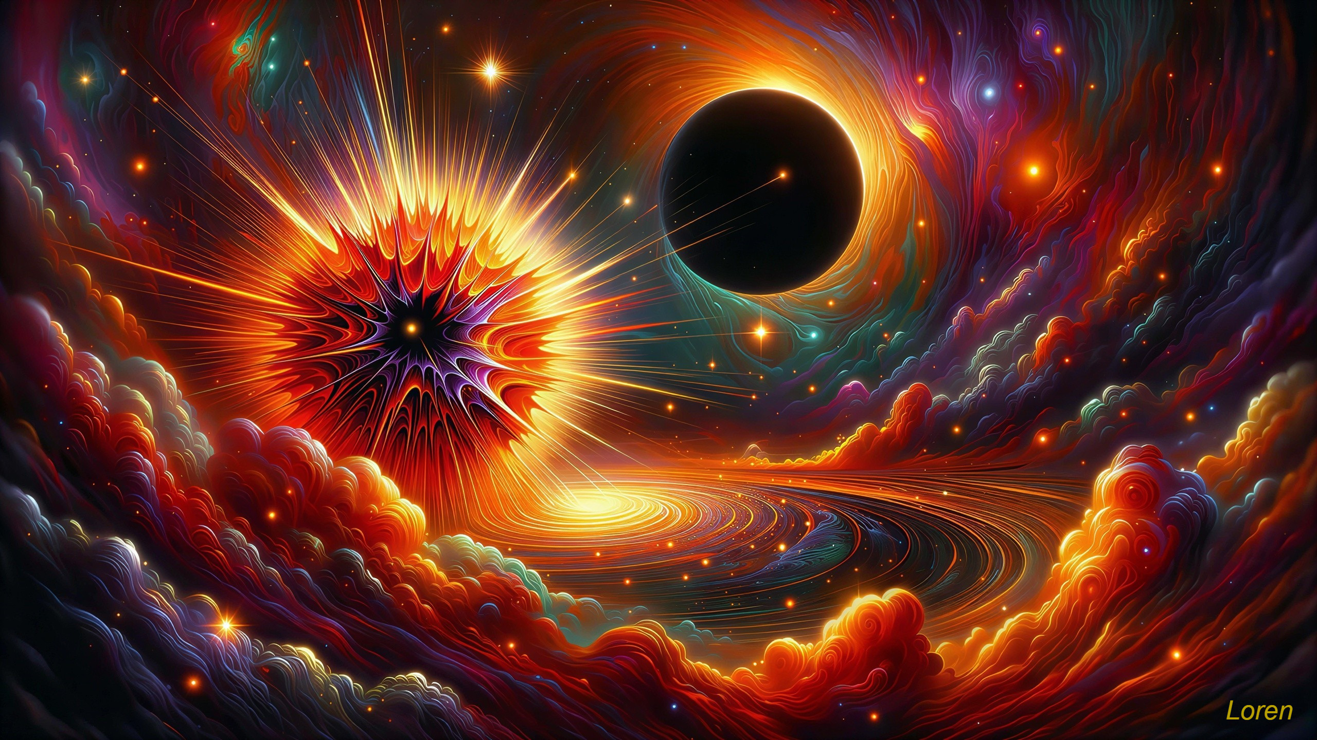 Cosmic Explosion with Starburst and Black Hole Elements