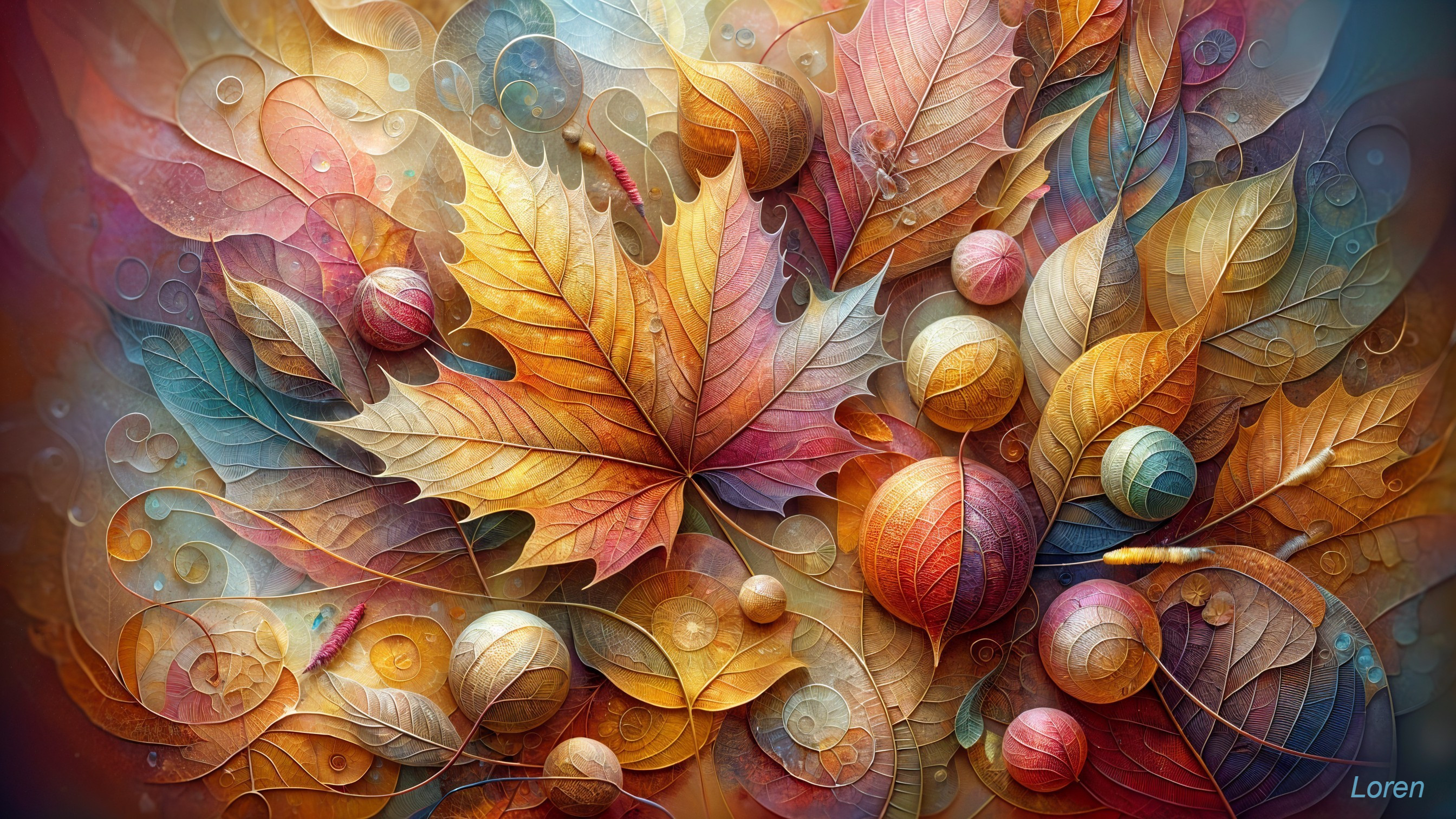 Autumn Leaves and Acorns in Warm Textures and Colors