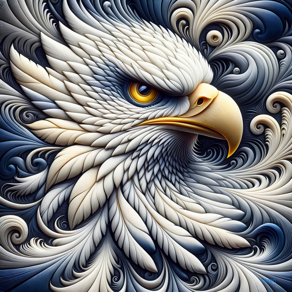 Stylized Eagle Head with Intricate Patterns and Colors