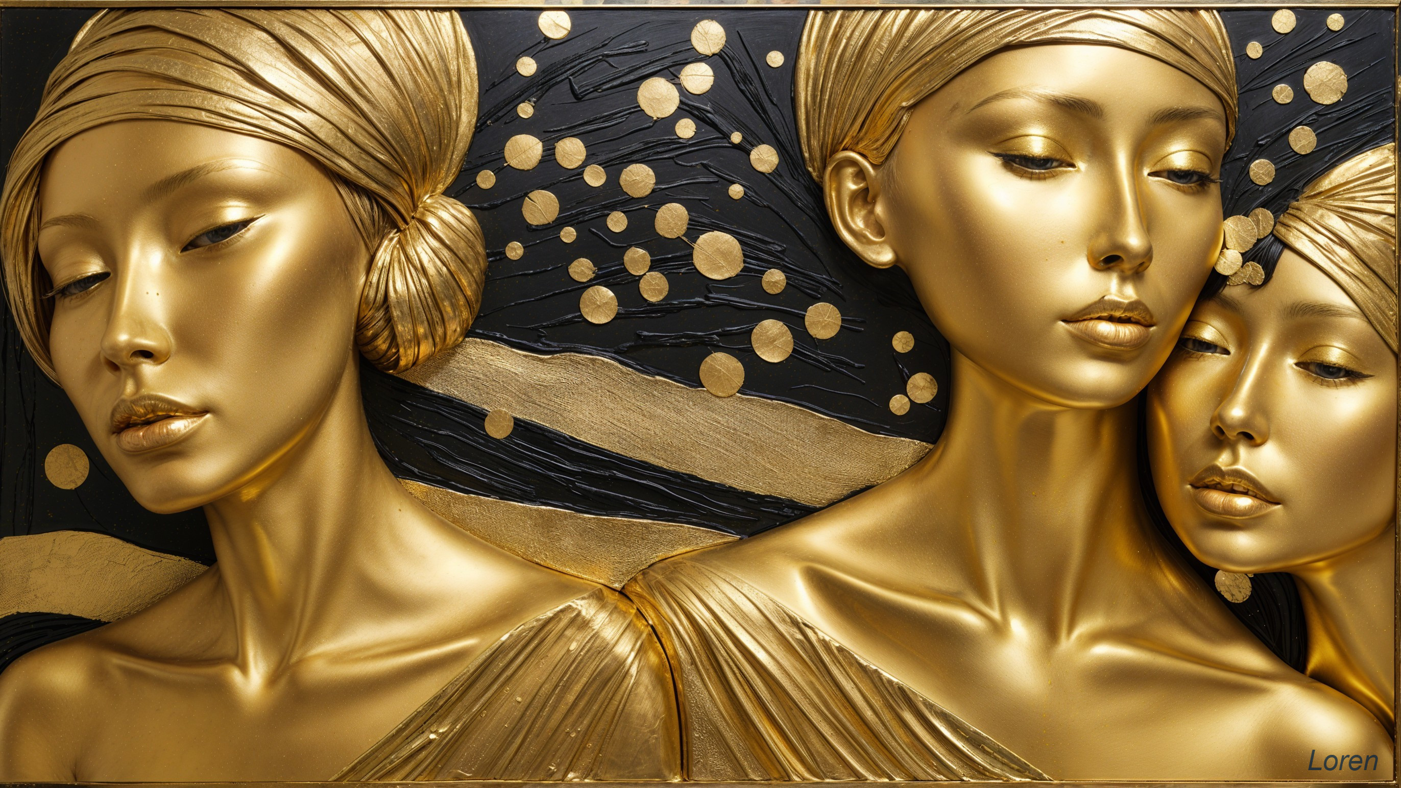 Elegant Figures with Golden Finishes on Dark Backdrop