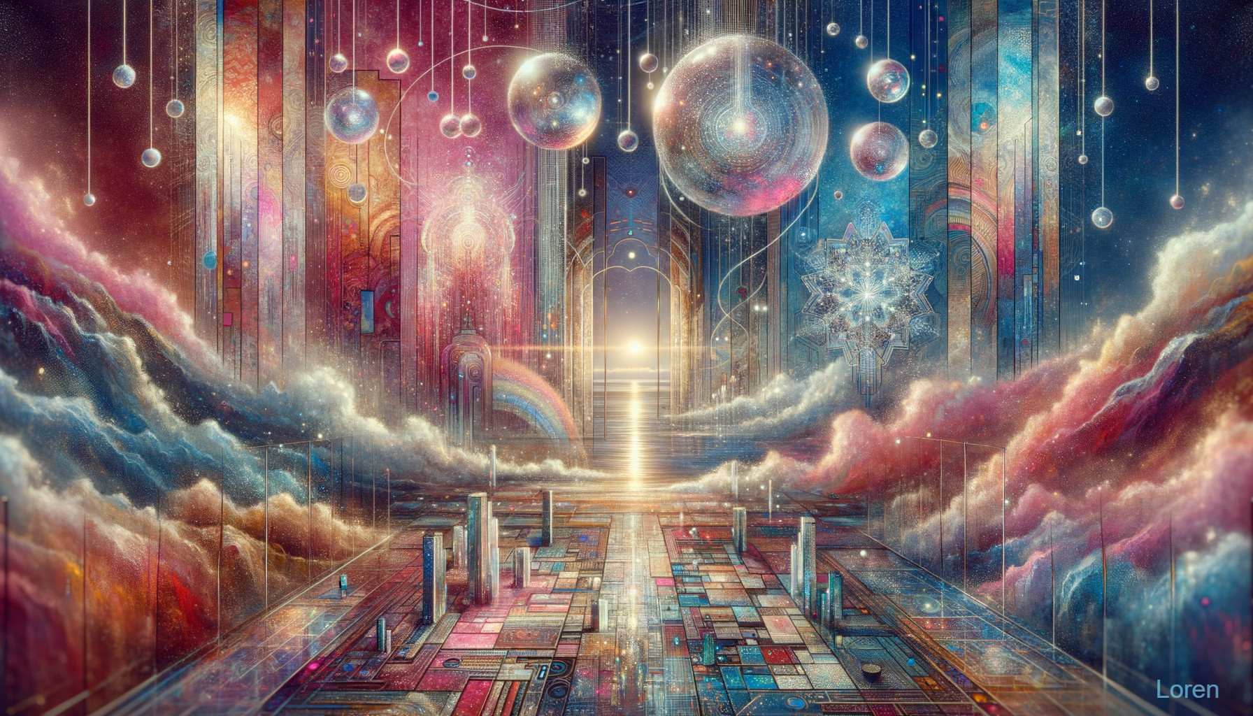 Surreal Landscape with Colorful Patterns and Structures