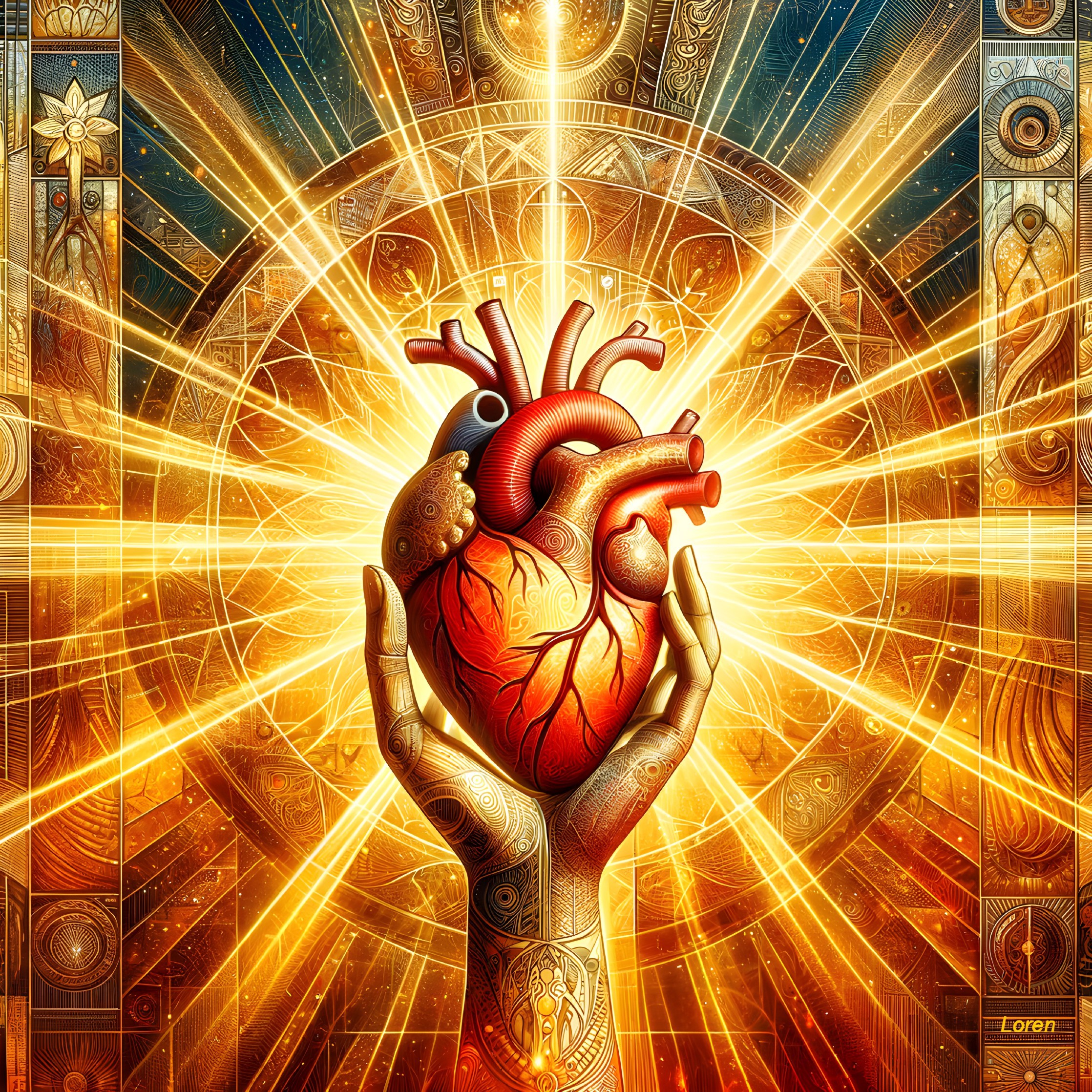 Intricate Hand Holding Vibrant Anatomical Heart
