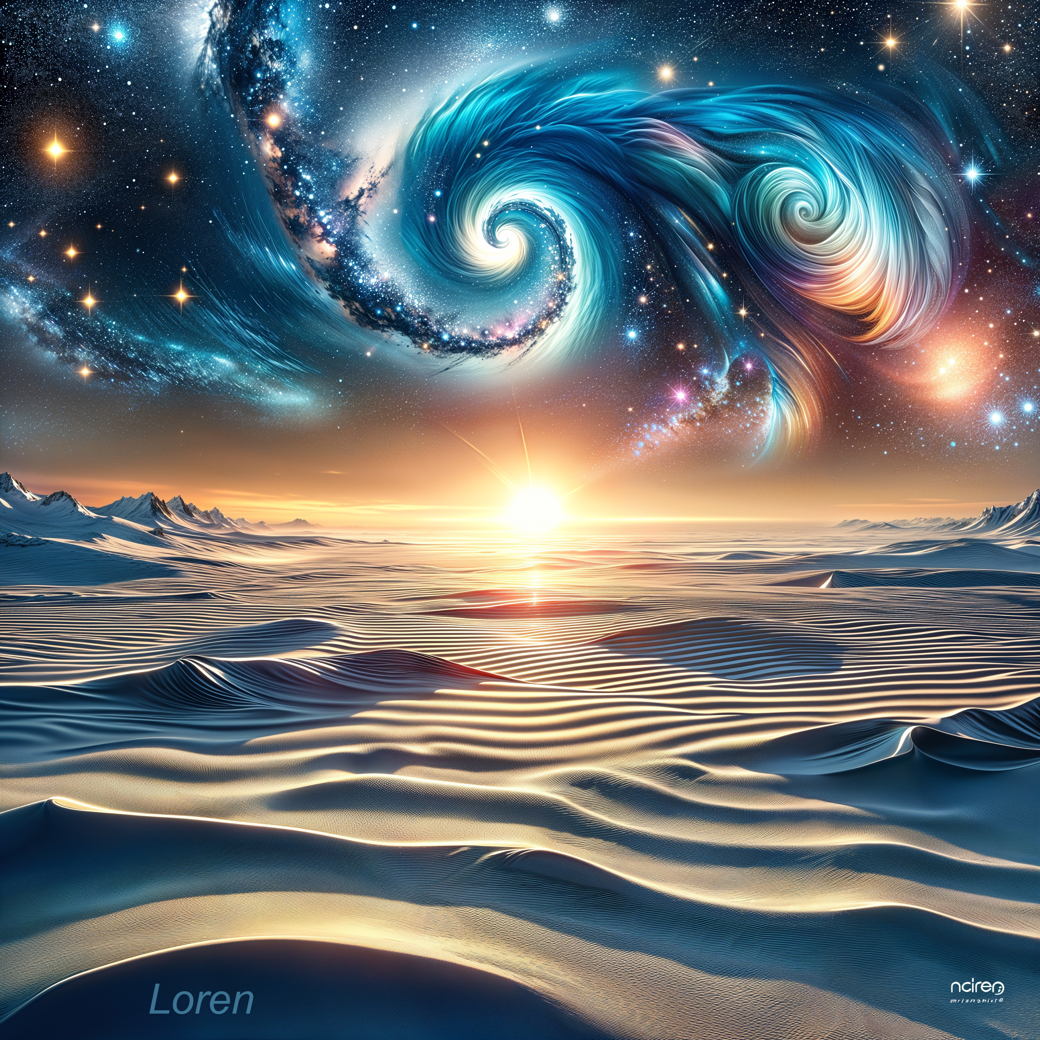 Surreal Landscape of Sand Dunes and Galaxy Sky