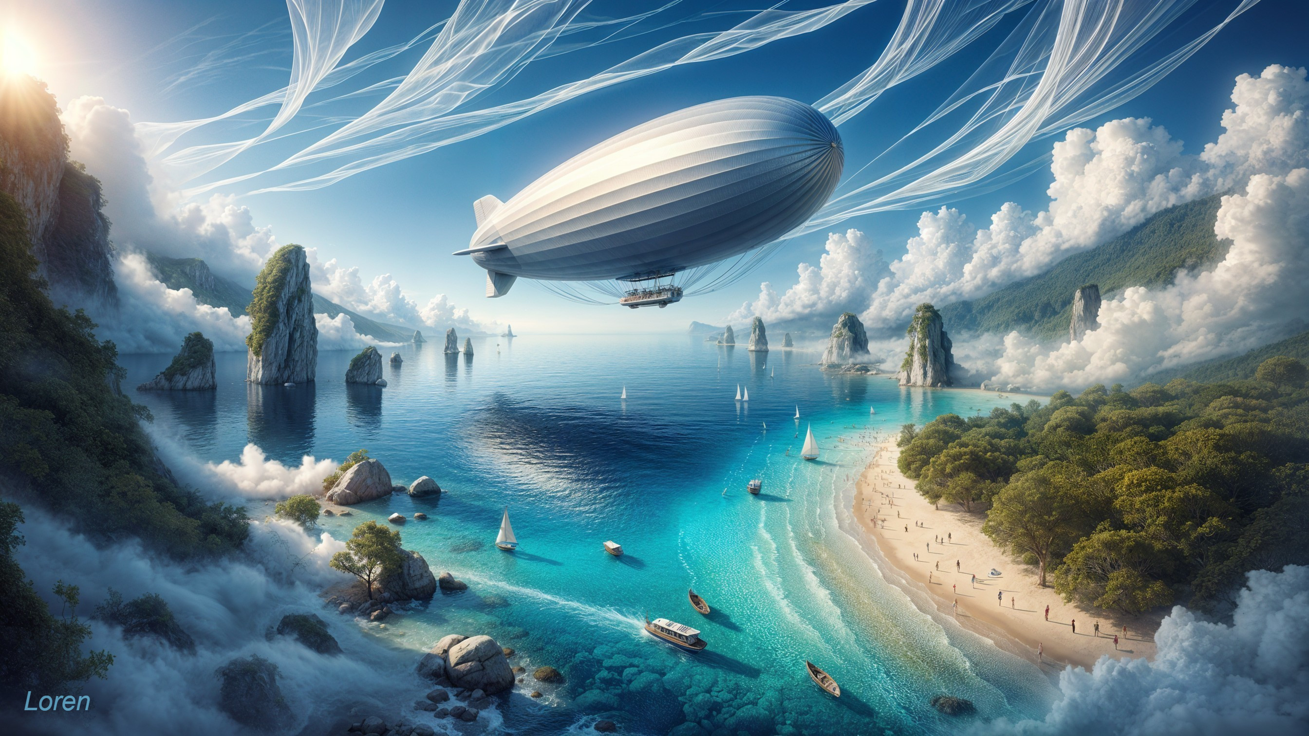 Majestic Zeppelin Over Tranquil Coastal Landscape