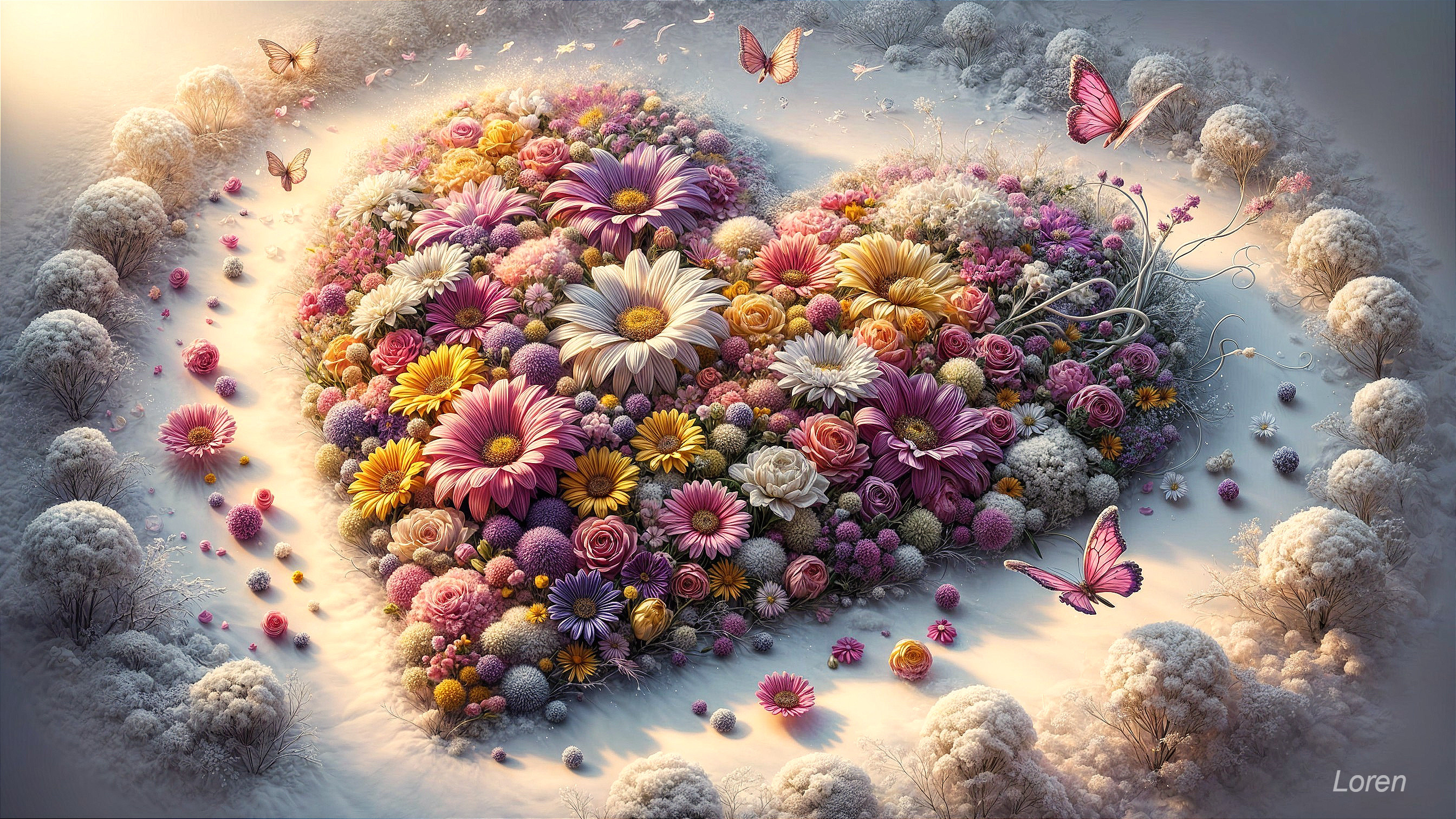 Heart-Shaped Floral Arrangement with Butterflies