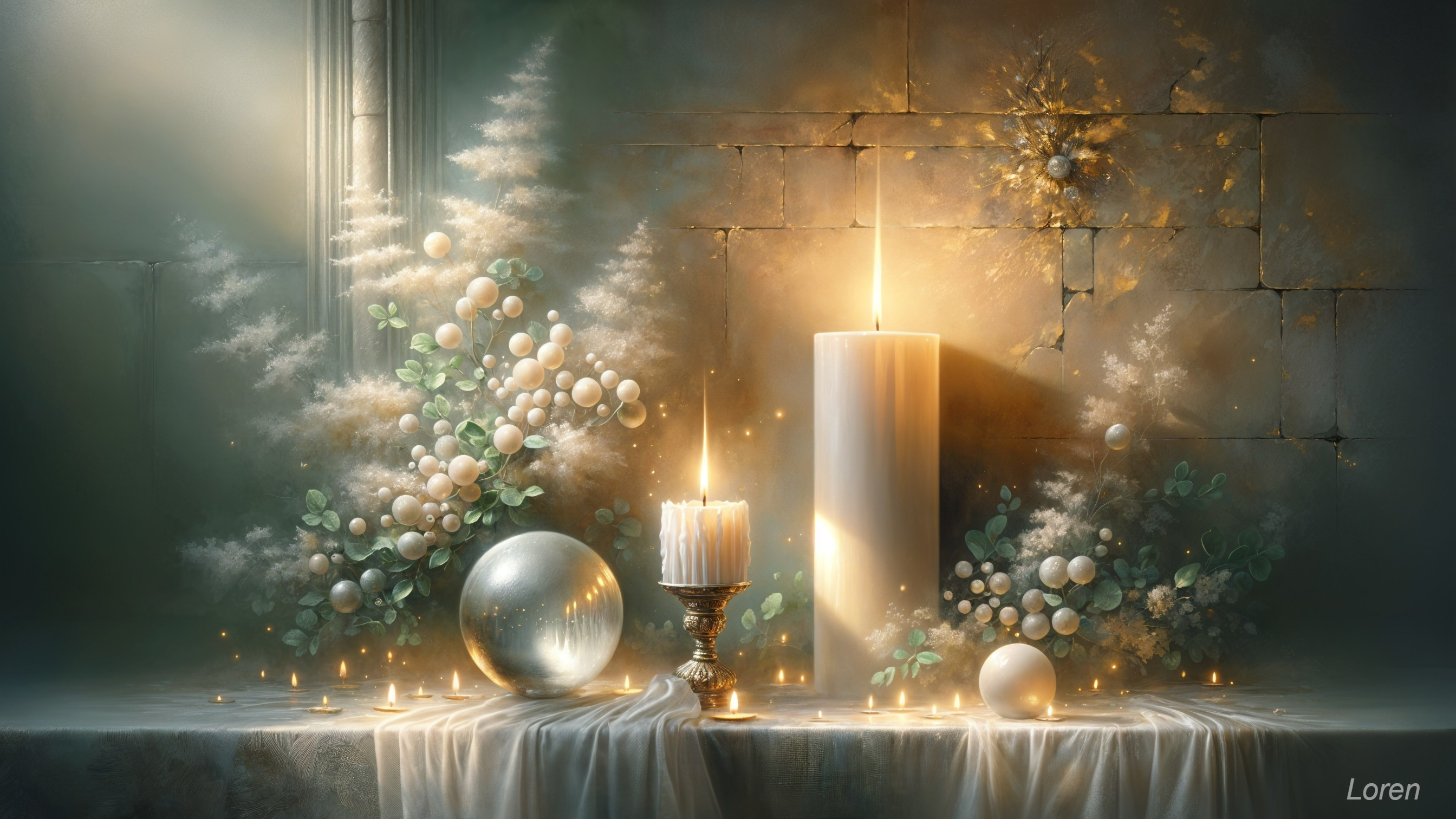 Serene Candlelit Scene with Floral Arrangements