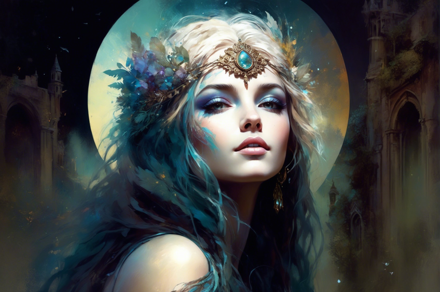 Mystical Woman with Turquoise Crown and Ethereal Light