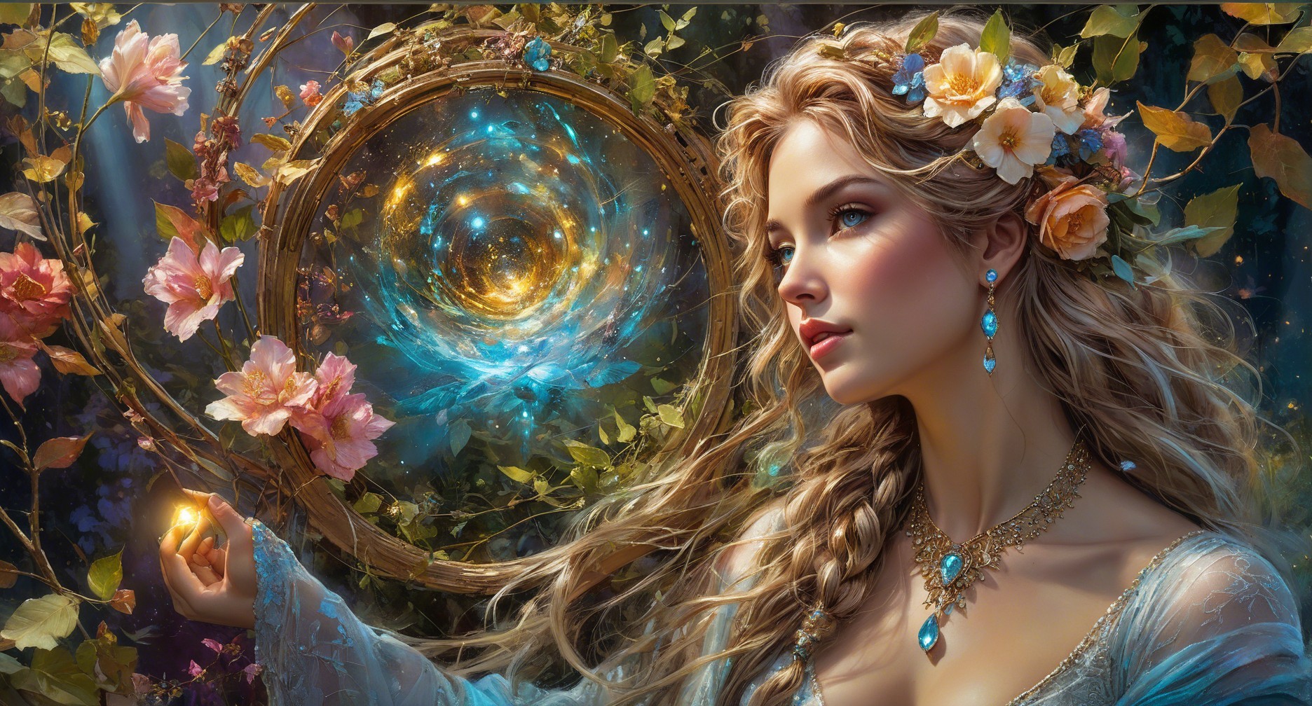 Mystical Woman with Orb in Enchanted Greenery