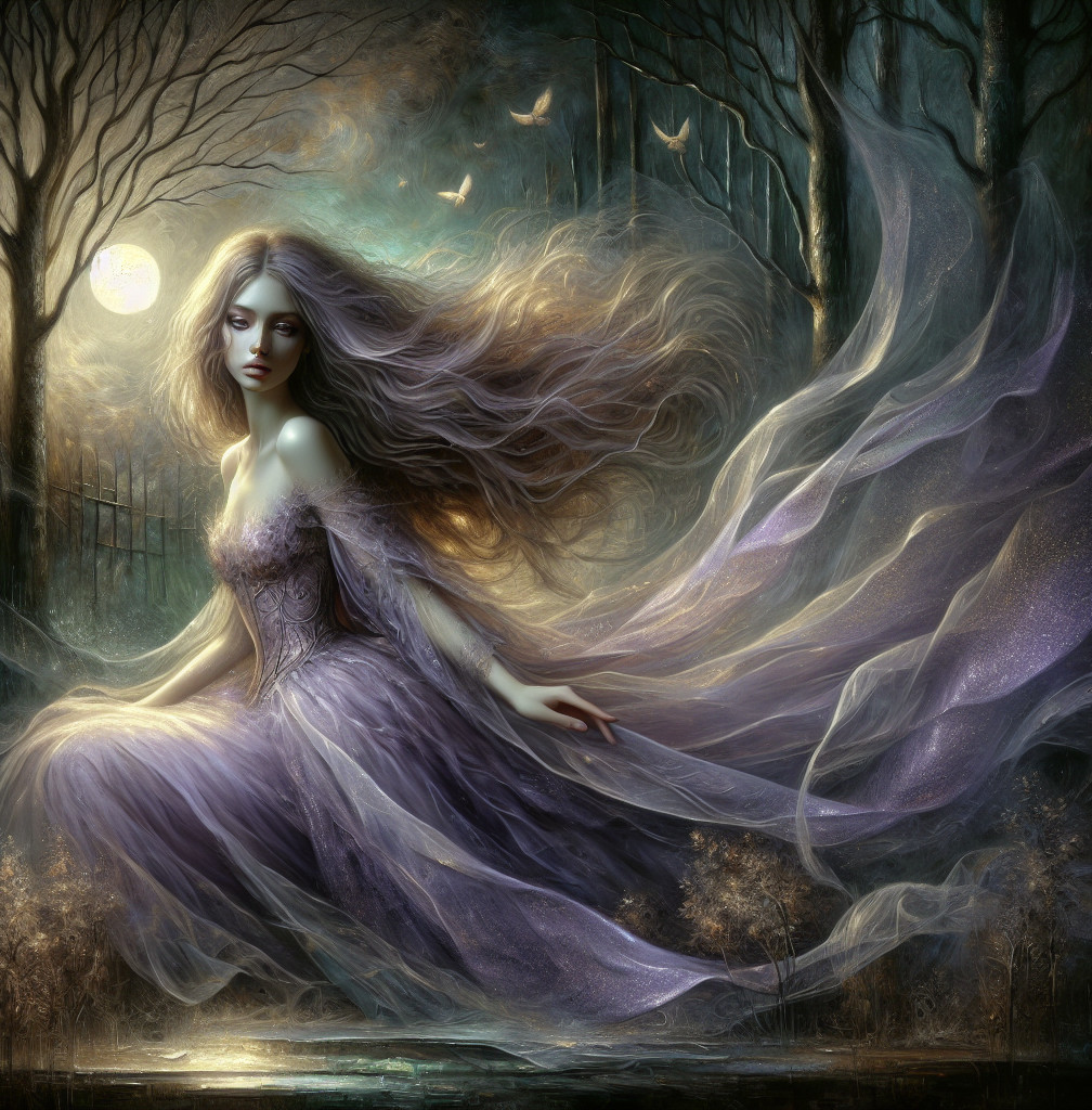 Ethereal Figure in a Moonlit Enchanted Forest