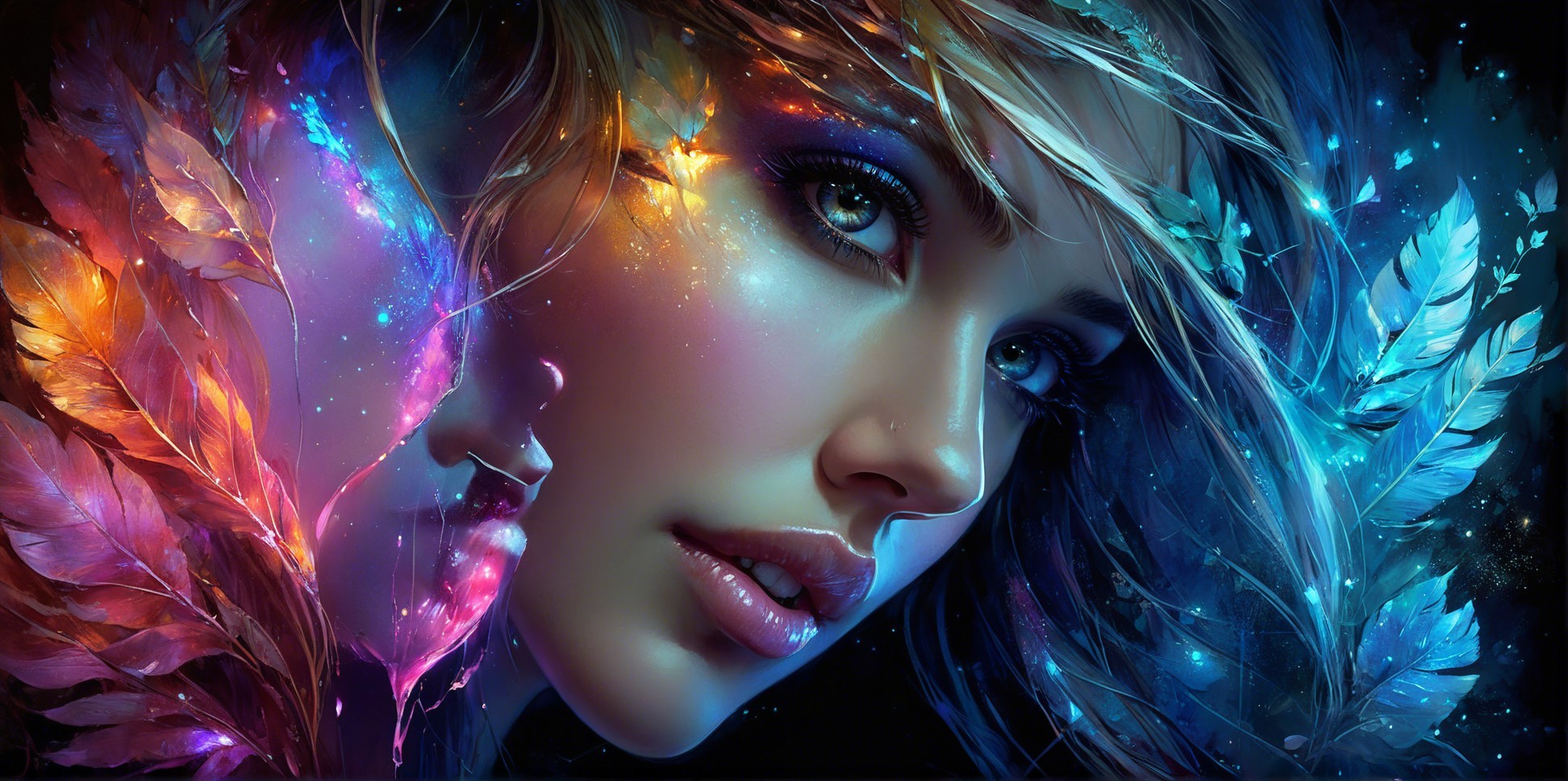 Vibrant Digital Artwork of a Woman's Face and Colors
