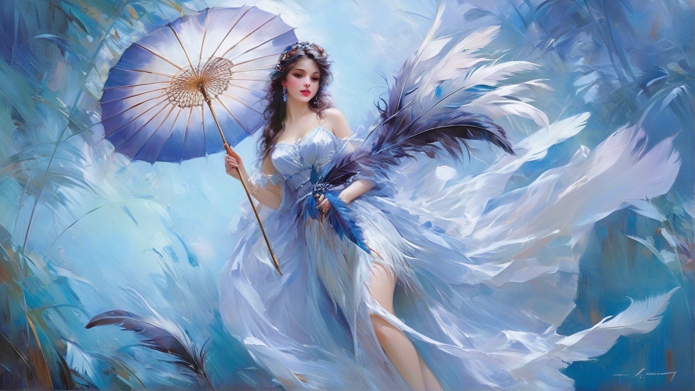 Elegantly Dressed Woman in Ethereal Blue Gown