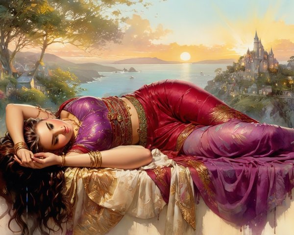 Serene Woman in Vibrant Traditional Outfit on Balcony
