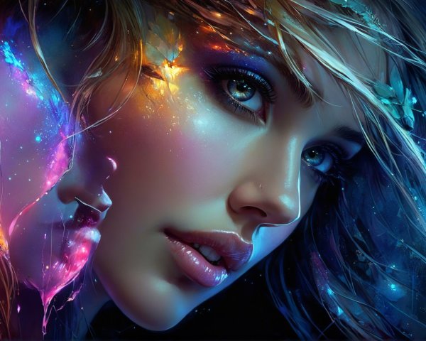Vibrant Digital Artwork of a Woman's Face and Colors