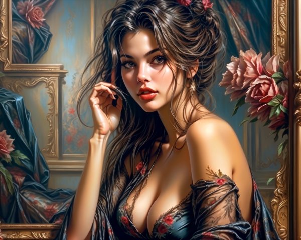 Portrait of a Young Woman with Floral Accents