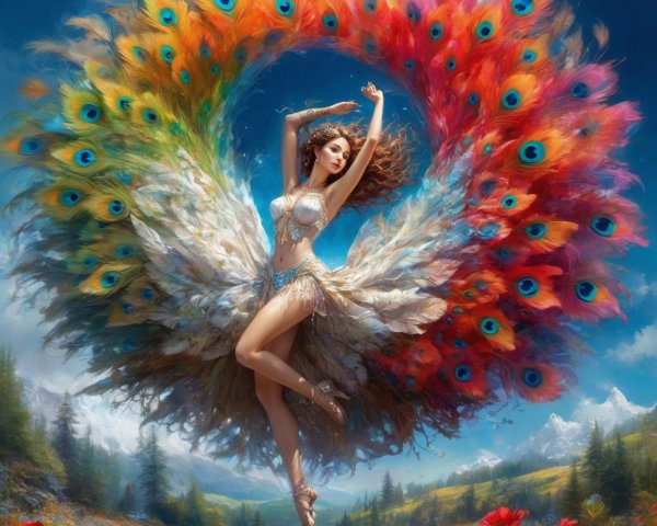 Graceful Dance in Vibrant Peacock-Inspired Attire