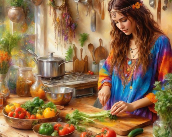 Rustic Kitchen Scene with Fresh Ingredients and Sunlight