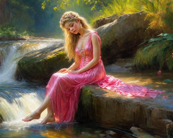 Young Woman in Pink Gown by Serene Stream