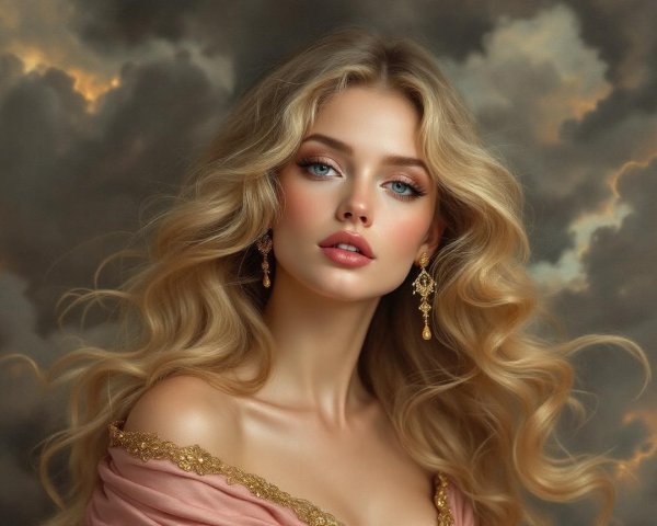 Portrait of a Young Woman with Blonde Hair and Blue Eyes