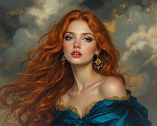 Portrait of a Young Woman with Red Hair and Blue Eyes