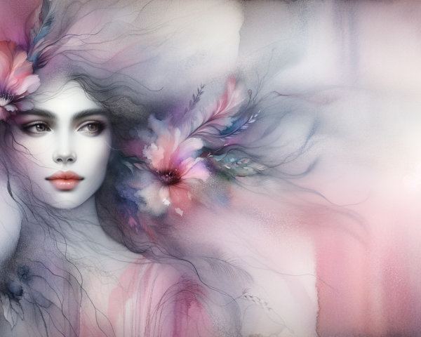 Ethereal Portrait of Woman with Floral Elements