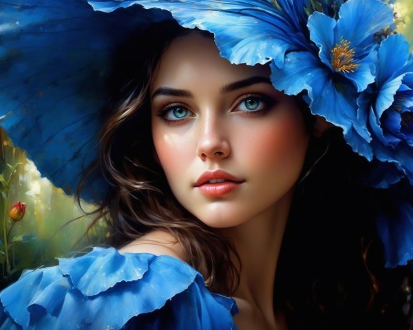 Close-Up Portrait of Young Woman in Blue Hat
