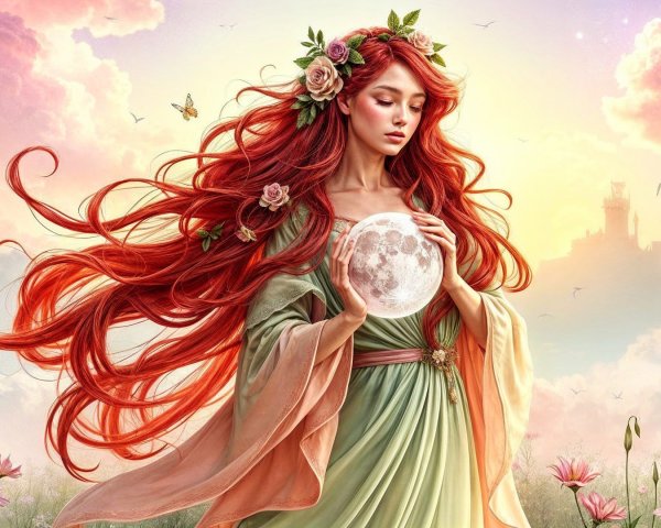 Mystical figure in a vibrant, dreamy landscape