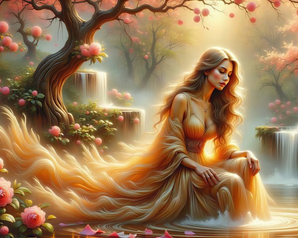 Hyperrealistic Goddess in Ethereal Floral Landscape